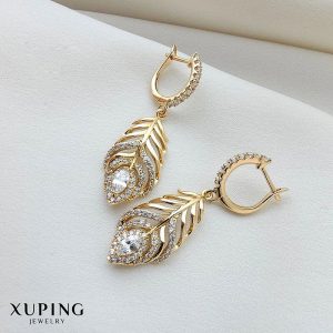 گوشواره طرح پر نگین دار ژوپینگ
