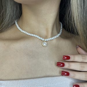 گردنبند مرواریدی طرح مدال کد7